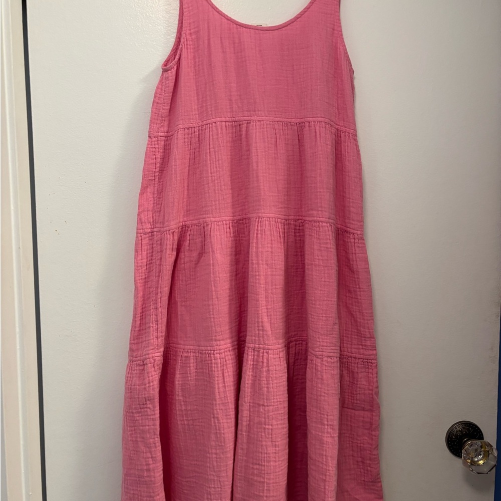 Aritzia Wilfred Free Pink Firefly Midi Dress Tiered Organic Cotton size xs - Picture 2 of 4